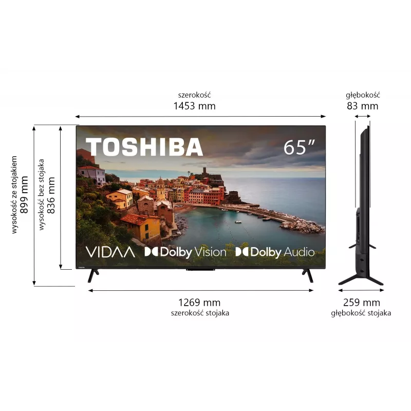 TV Toshiba 65UV2463DG 65 tolli (165,1 cm) 4K Ultra HD DLED Smart TV, 3840×2160, VIDAA, Wi‑Fi, 300 cd/m², must