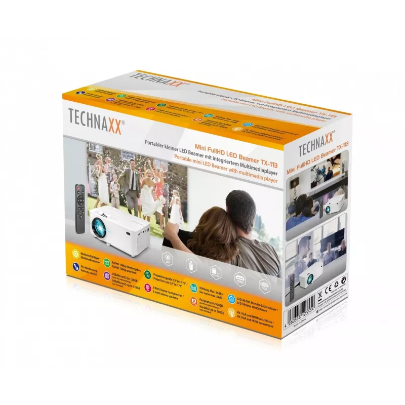 Technaxx TX-113 Standard Throw Projektor 1800 ANSI luumenit LED 800x480 Valge