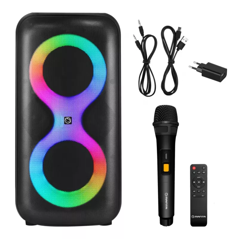 Kaasaskantav muusikakeskus MANTA SPK0401B100 Bluetooth-kõlar, 100 W tippvõimsus, FM-raadio, karaoke, sisseehitatud aku, X-BASS