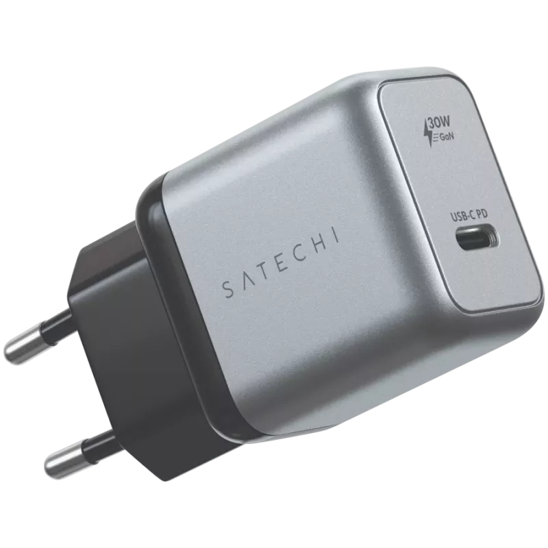 Mobiilseadme laadija Satechi ST-UC30WCM-EU — Universaalne siseruumides kasutatav vahelduvvoolulaadija 1× USB-C, must/hõbedane
