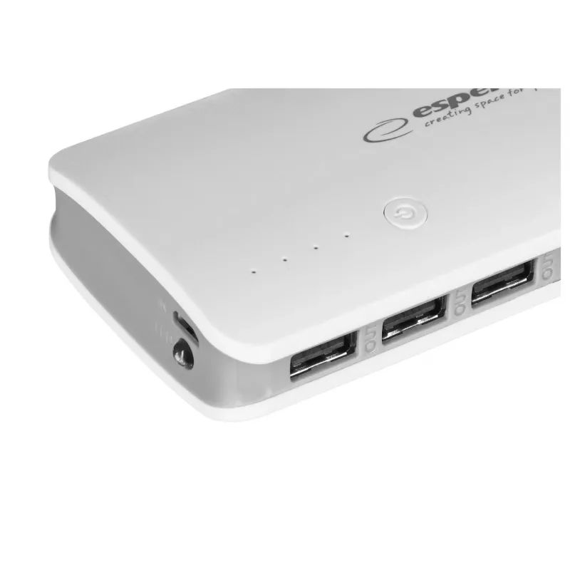 Portable charger Esperanza EMP106WE Radium — 8000 mAh, 3-seadme väljund, Micro-USB sisend, 5V/2A & 5V/1.5A/1A väljundid, hall