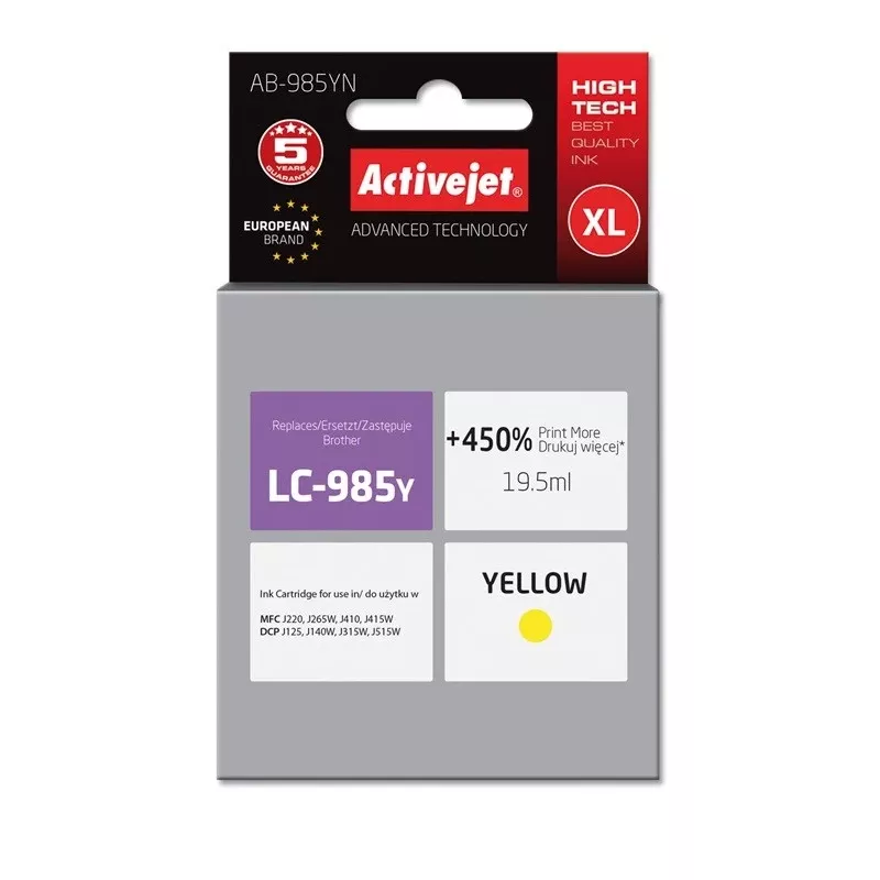 Activejet AB-985YN kollane tint (asendus Brother LC985Y; Supreme; 19,5 ml; kollane)