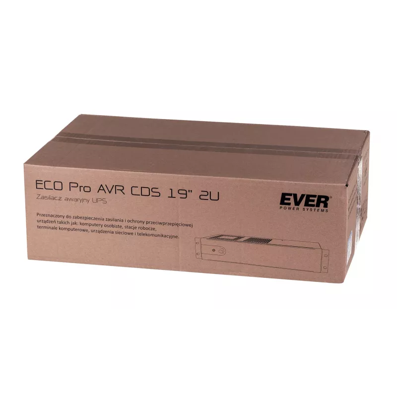 Rackmount Line-Interactive UPS EVER ECO Pro 1200 AVR CDS, 1,2 kVA (650 W väljund), 2U, 3× C13, USB-B, AVR, VRLA 12 V 5 Ah ×2