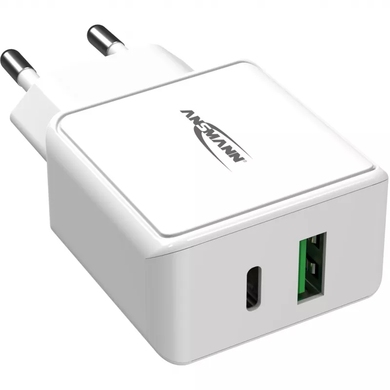 ANSMANN HC218PD - Toiteplokk - 18 W - 3000 mA - PD, QC 3.0 - 2 väljundporti (USB, USB-C) - Valge (1001-0111)