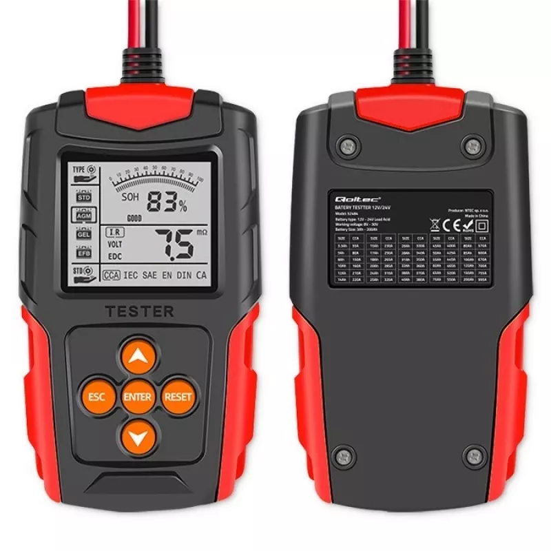 Qoltec 52484 LCD digitaalne akutester | 12V | 24V | 3Ah-200Ah