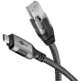 Ethernet-kaabel USB-C 3.2 Gen2 pistik > RJ-45 pistik, LAN-adapter must/hõbedane, 2 meetrit, põimitud tekstiilist ümbris