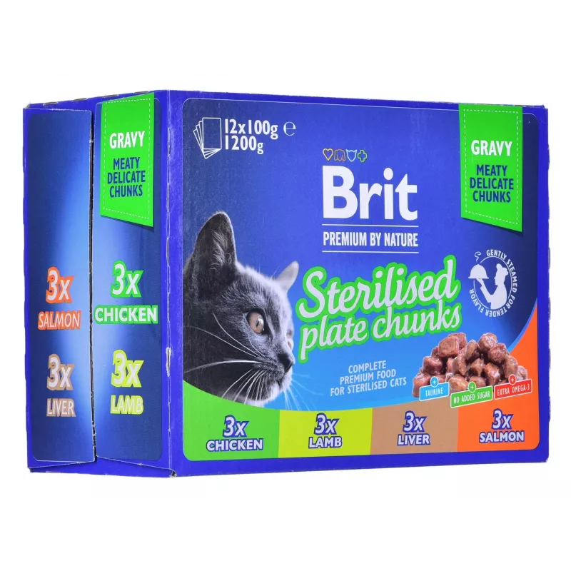 BRIT Premium Cat Sterilised Plate - märg kassitoit - 12x100g