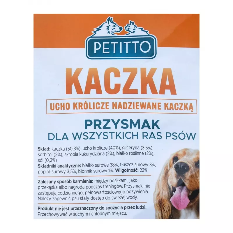 PETITTO küülikukõrv pardilihaga täidetud koeramaius, 500 g