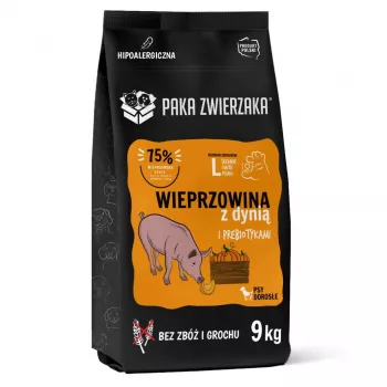 Kuiv koeratoit PAKA ZWIERZAKA Sealiha kõrvitsaga L 9 kg — täiskasvanud suurte tõugude hooldus, ühe proteiiniallikaga, 29% valku, 15% rasva