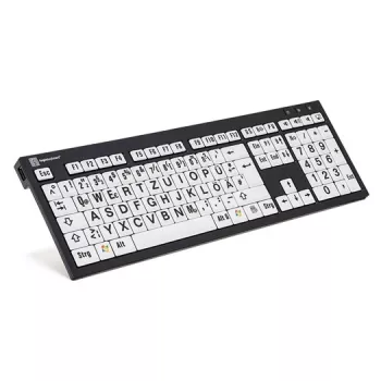 Klaviatuur Logickeyboard XL Print Universal USB QWERTZ German Must Valge