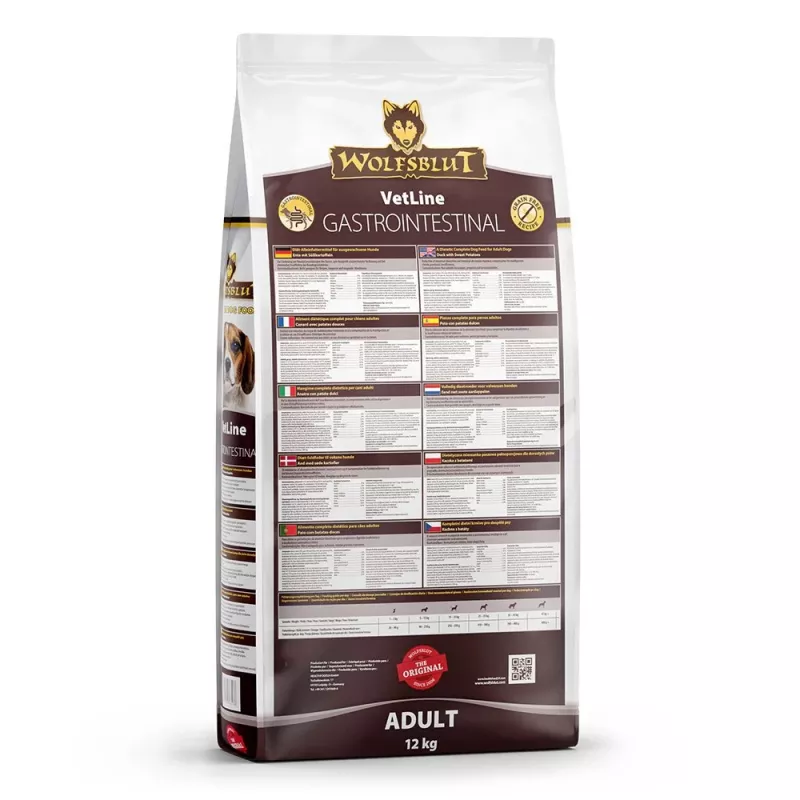 Kuiv koeratoit Wolfsblut VetLine Gastrointestinal Duck 12 kg — veterinaardieet seedimise toetamiseks, valk 20%, rasv 10%