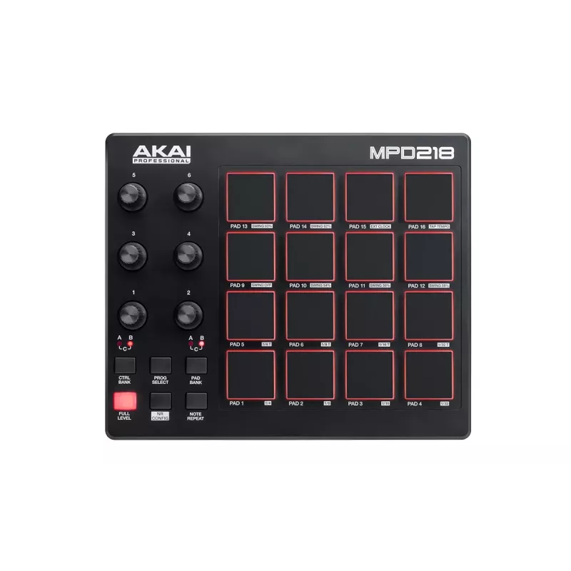 Audio Mixer Akai MPD218 Must 16 patja USB MIDI-kontroller