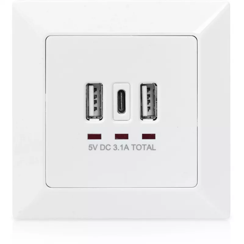 DIGITUS DA-70618 - USB-väljund - USB, USB Type C - 2 USB-porti, 1 USB-C pistikupesa - 3,1 A - RAL 9003, signaalvalge