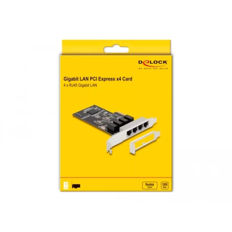 DeLOCK PCI Express x4 kaart 4 x RJ45 Gigabit LAN RTL8111 - PCIe - RJ-45 - PCIe 2.0 - hõbedane - PC - Windows 10 - Windows 11 - Windows 8.1 (88618)