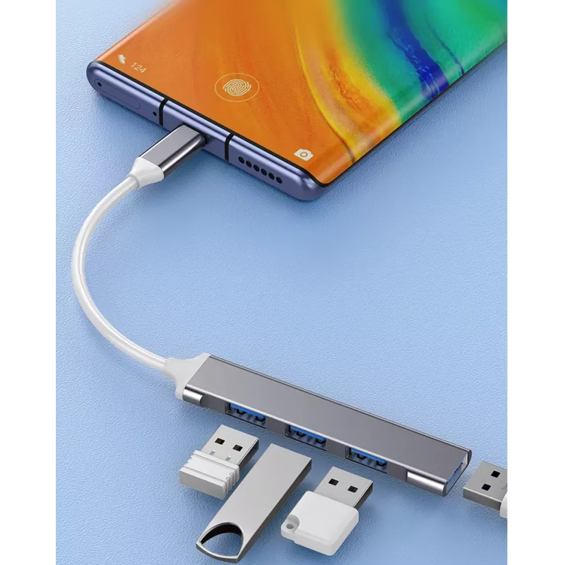 USB-jaotur VAKOSS TC-4125X — 1× USB 3.0 tüüp-A, 3× USB 2.0 tüüp-A, Host: USB USB-C, hõbedane