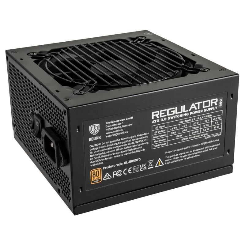 Kolink Regulator 80 PLUS Gold PSU, ATX 3.0, PCIe 5.0, modulaarne - 850 vatti