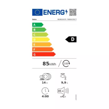BEKO sisseehitatud nõudepesumasin BDIN16435, energiaklass D, SelfDry, LED-märgutuli