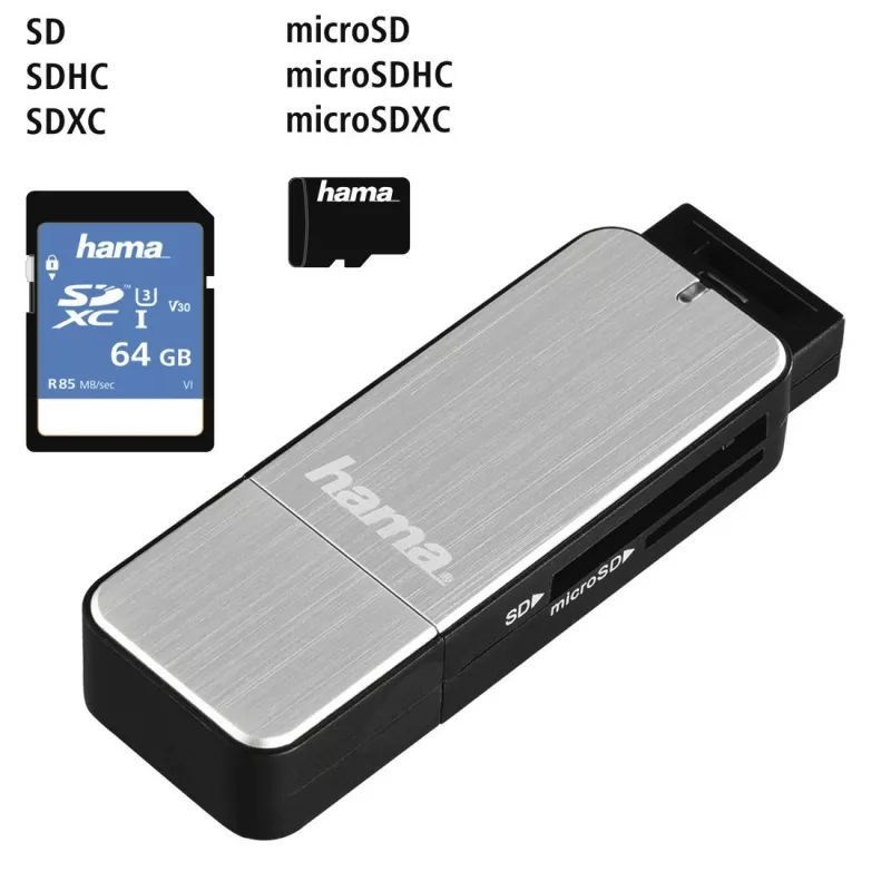Hama 123900 kaardilugeja USB 3.2 Gen 1 (3.1 Gen 1) Must, Hõbedane