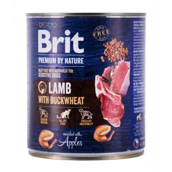 Märg koeratoit Brit Premium by Nature Lamb with Buckwheat 800 g, teraviljavaba, täiskasvanud koerad, purk