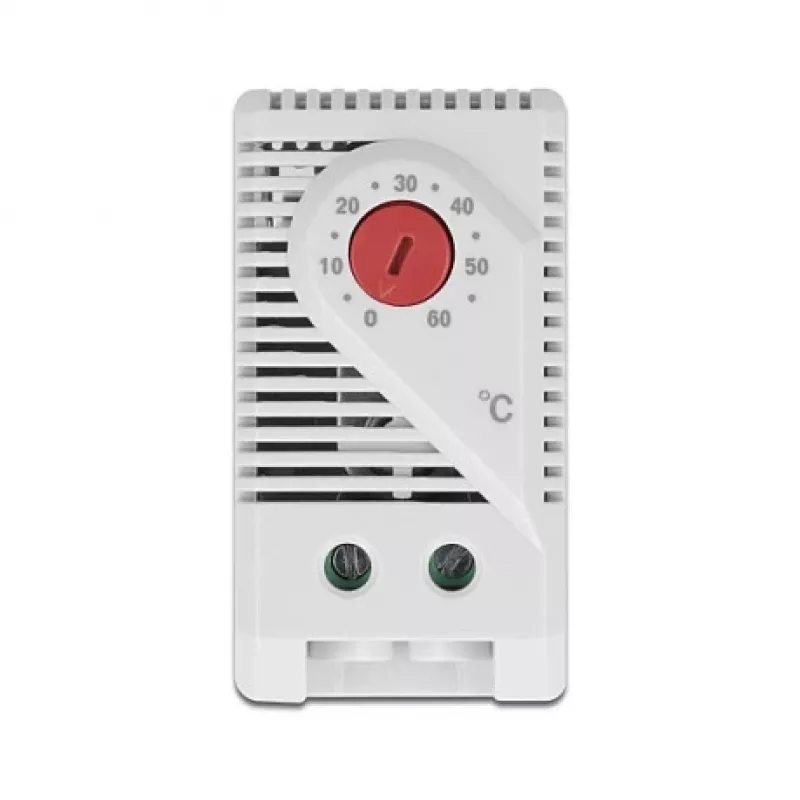 Termostaat DELOCK 66824, plastkorpus, IP20, 30 W, 250 V, 10 A, 43×60×33 mm, hall/punane
