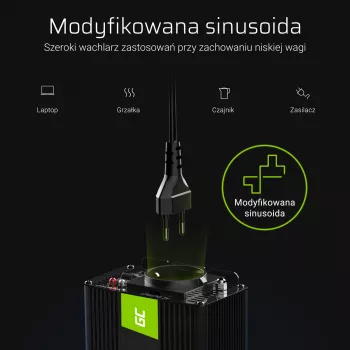 Toiteinverter roheline Cell INV04DE, 24 V sisend, 230 V väljund, 500 W, 50 Hz, universaalne toiteadapter, must