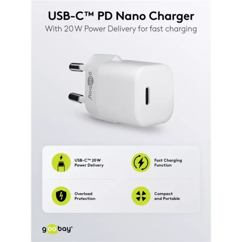 Goobay universaalne must AC kiirlaadimise siselaadija 65403 USB Type-C 110-240V