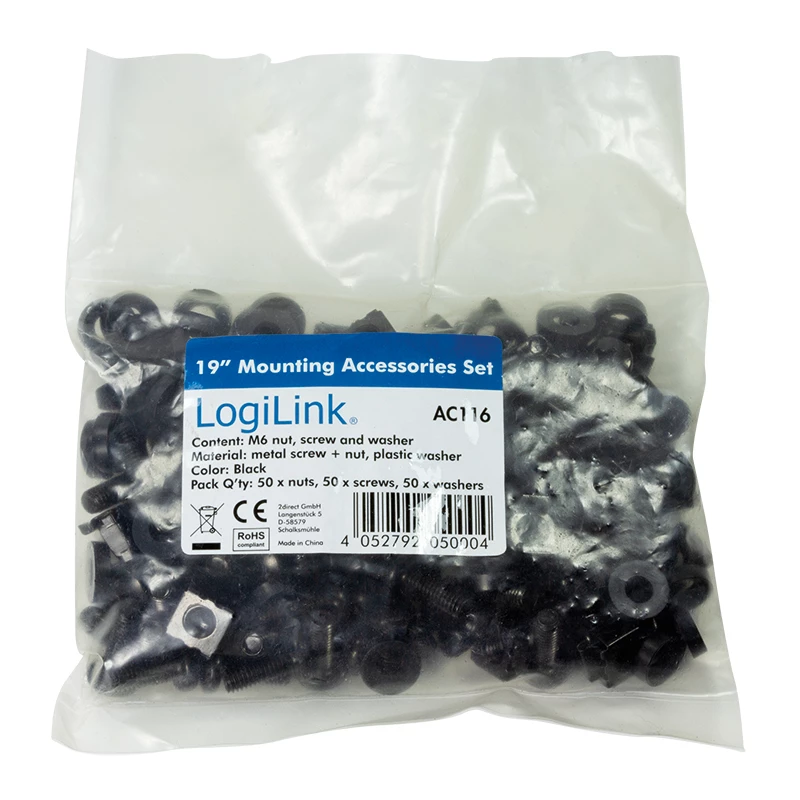 Kruvikomplekt LOGILINK AC116 — 50 musta kruvi raami tarvikute jaoks