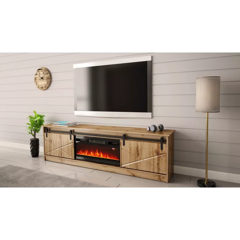 TV kapp Cama Meble GRANERO koos kaminakapiga, Wotan tamm, 2000×350×567 mm, 2 ust, 2 riiulit