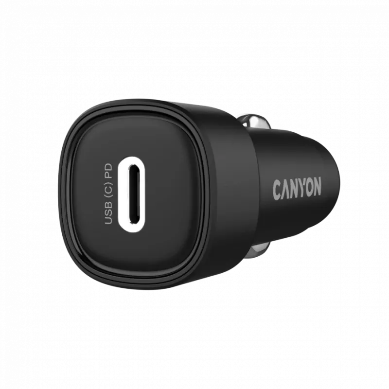Autolaadija CANYON OnDrive 30 PD 30W USB-C Must — sõidukisisene USB-C toiteadapter 30W PD