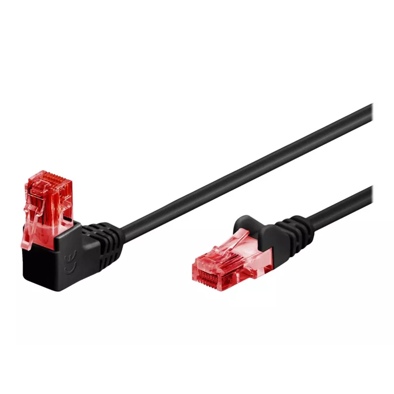 Goobay CAT 6 Patch-kaabel 1x 90° nurga all, U/UTP, must, 1 m - riivistusklapp peal, CCA (51515)