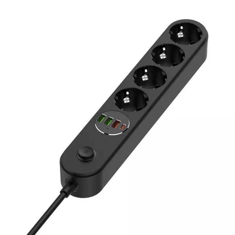 Pistikupesade rida ColorWay CW-CHE44PDB — 4 vahelduvvoolupesa, 2 USB-porti