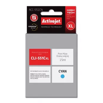 Activejet ACC-551CN tindikassett (asendus Canon CLI-551C; Supreme; 15 ml; tsüaan)
