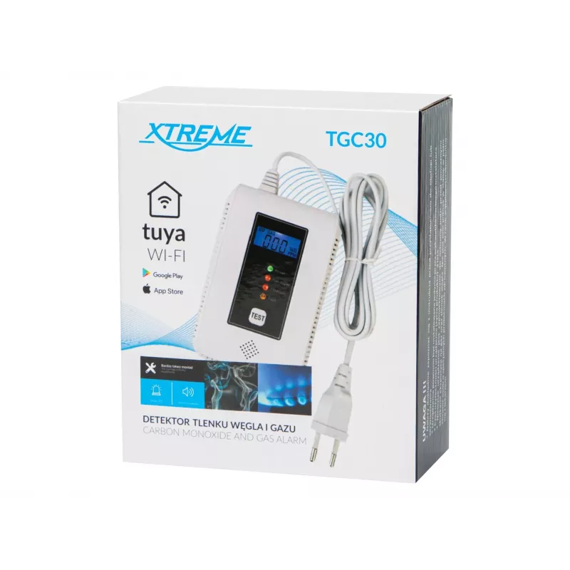 BLOW TGC30 WiFi Tuya vingugaasi- ja gaasidetektor — LCD, 85 dB, juhtmega, pinnale paigaldatav, valge