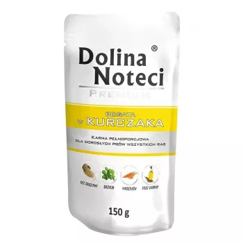 Märg koeratoit Dolina Noteci Premium — kana, 150 g kotike, täiskasvanud koertele, valk 11%, niiskus 76%