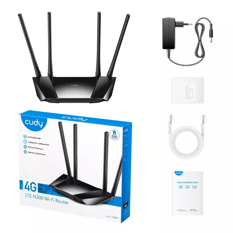Cudy LT400 traadita ruuter Fast Ethernet ühe ribaga (2,4 GHz) 4G must