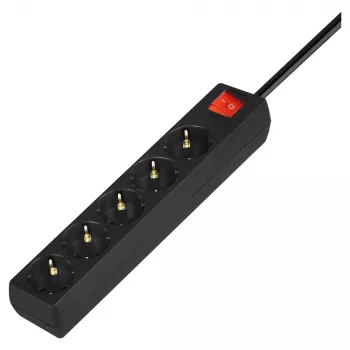 Pikendusjuhe SAVIO LZ-15 — 5 vahelduvvoolupistikut, universaalne pistik, 5 m kaabel, 2500 W, 10 A, must