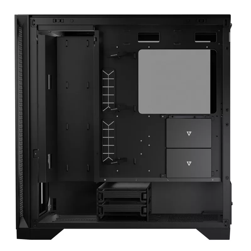 PC Case MODECOM VOLCANO EXPANSE T Midi Tower, karastatud klaas, USB-C, toetab micro ATX, GPU kuni 430 mm, CPU jahuti kuni 180 mm, 3x3,5 tolli pesa, 2x2,5 tolli, must