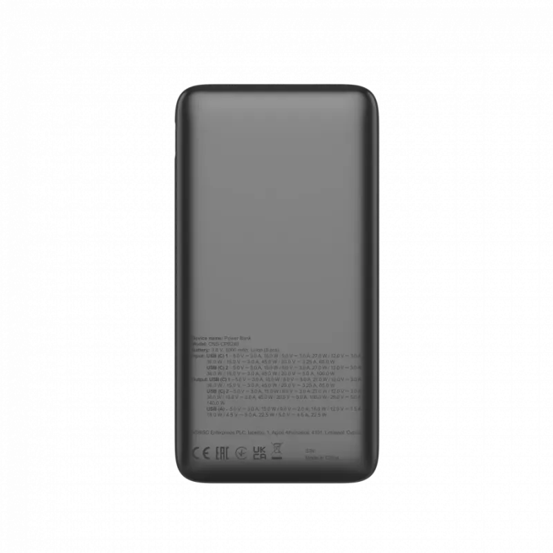 CANYON Power Bank PB-240, 25000mAh PD140W ekraaniga toitepank, mõõtmed 160,0x82x27 mm, kaal 508±10 g, tumehall