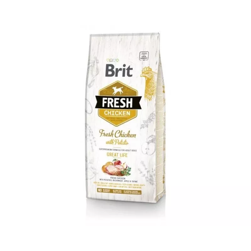 Brit Fresh Adult kuiv koeratoit 12 kg, kana, õun, tatar, kartul
