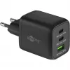 USB-C kiirlaadija Nano, PD, GaN, 65 W, USB-C-punutud kaabel (must, 1x USB-A, 2x USB-C PD, Quick Charge 3.0, 1 meetri pikkune kaabel)