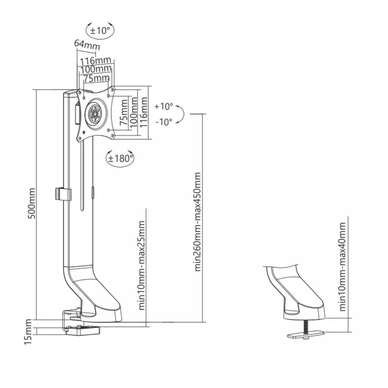 Maclean MC-853 ühe monitori lauakinnitus, arvutilaua kronstein 17–32 tolli, VESA 75x75 100x100, kuni 8 kg (ühe ekraani jaoks)