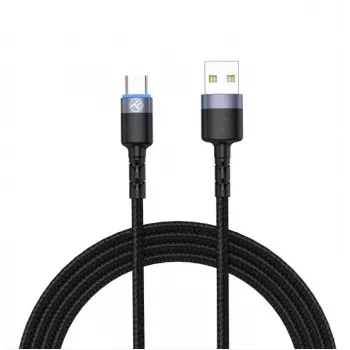 Andmekaabel Tellur USB kuni USB-C LED nailonpunutud 1,2 m Must