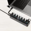 USB 3.2 Gen1 jaotur, 7 porti sisse/välja lülitiga, must