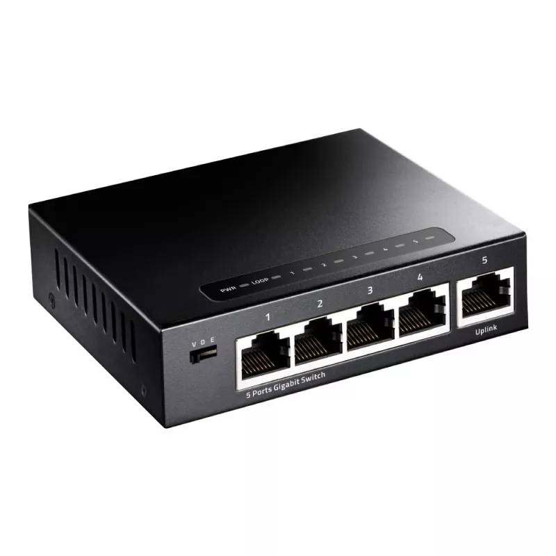Võrgulüliti Cudy GS105 — 5 pordiga Gigabit Ethernet (10/100/1000), must, 5 V DC toide kaasas