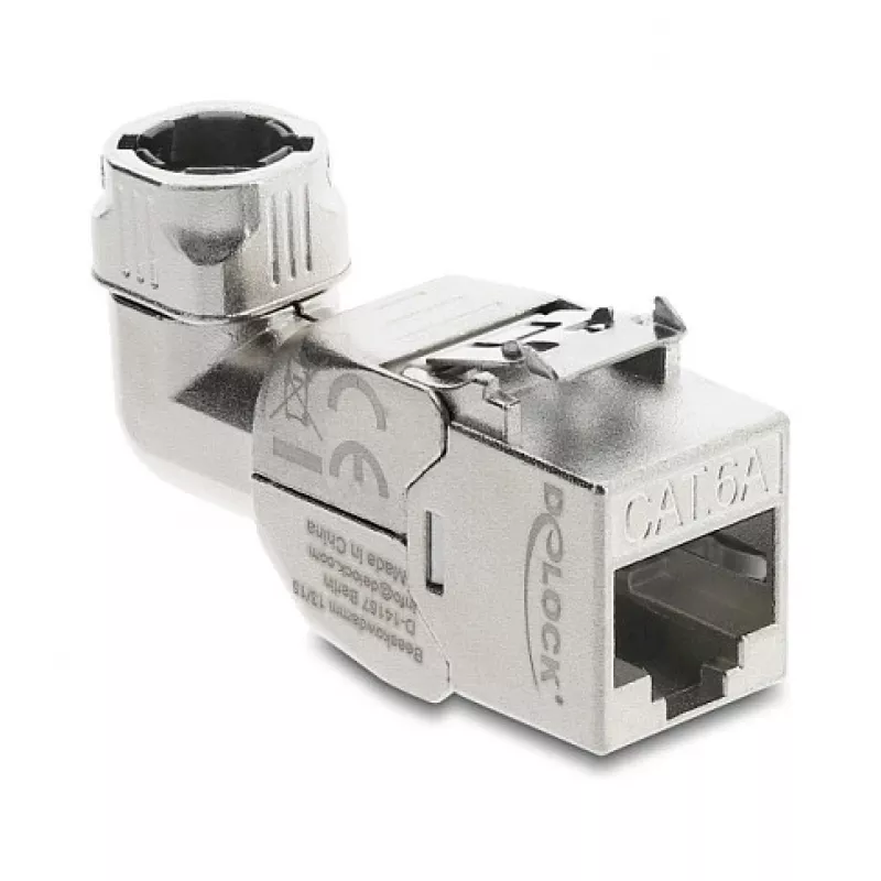 DeLOCK Keystone-moodul RJ45 pesa LSA-le Cat.6A metallriiv tööriistavaba 90° nurgaga varjestatud
