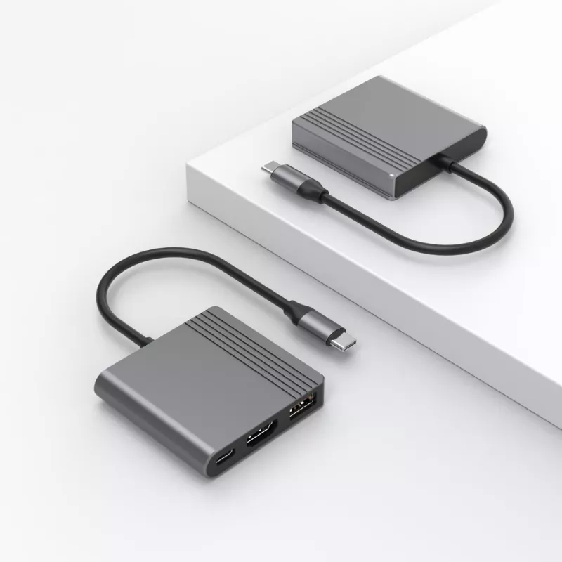 USB-C 3-in-1 multipordiadapter (USB-port + HDMI + USB-C video), tumehall<br>A-CM-COMBO3-05
