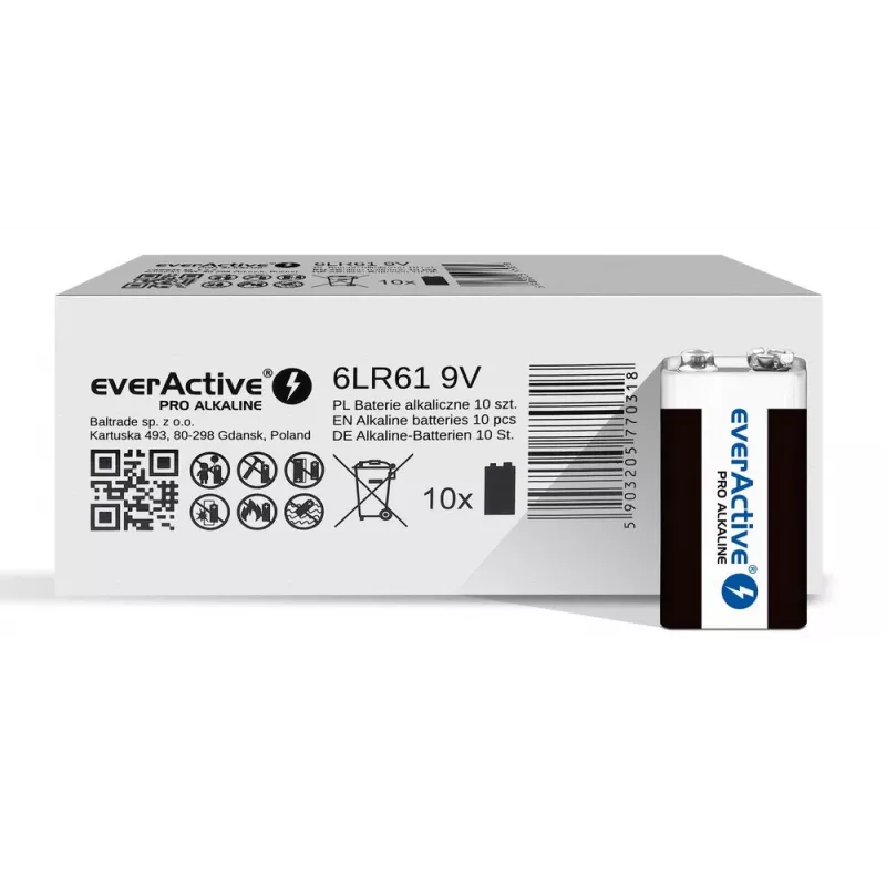Leelispatarei EverActive Pro Alkaline 6LR61 9V