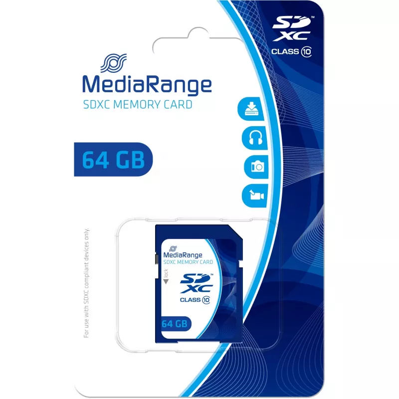 MediaRange - Välkmälukaart - 64 GB - Klass 10 - SDXC - Sinine (MR965)