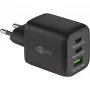 USB-C kiirlaadija Nano, PD, GaN, 65 W, USB-C-punutud kaabel (must, 1x USB-A, 2x USB-C PD, Quick Charge 3.0, 1 meetri pikkune kaabel)