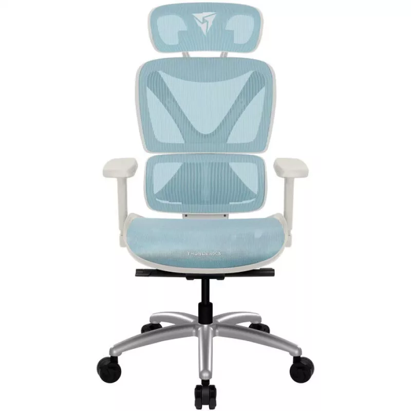Ergonoomiline kontoritool thunder x3 TEGC-3073102.B1 — valge ja sinine polster, reguleeritavad käetoed, kõrge seljatugi